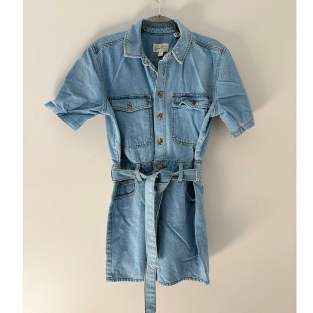 Universal Thread Womens Blue‎ Denim Short Sleeve Belted Utility Romper Size 10